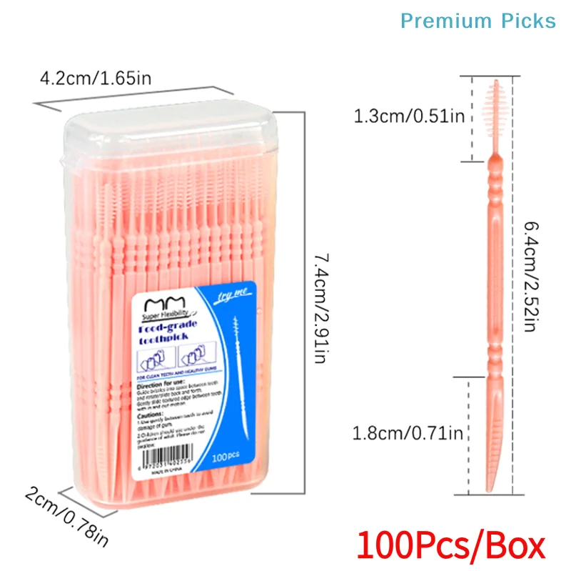 portable100pcs/Box Double Head Dental Floss Interdental Toothpick Brush Brush Teeth Stick Dental Oral Care Toothpicks Floss Pick
