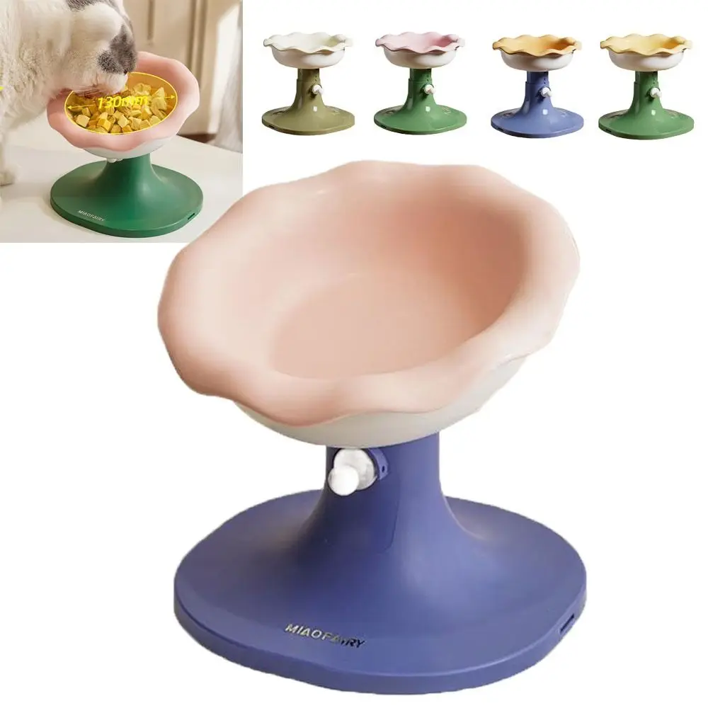 

Cute Flower Shape Ceramic Cat Food Bowl Adjustable Height Rotate 60° Pet Food Bowl Separation Design Pet Water Bowl Pet Care