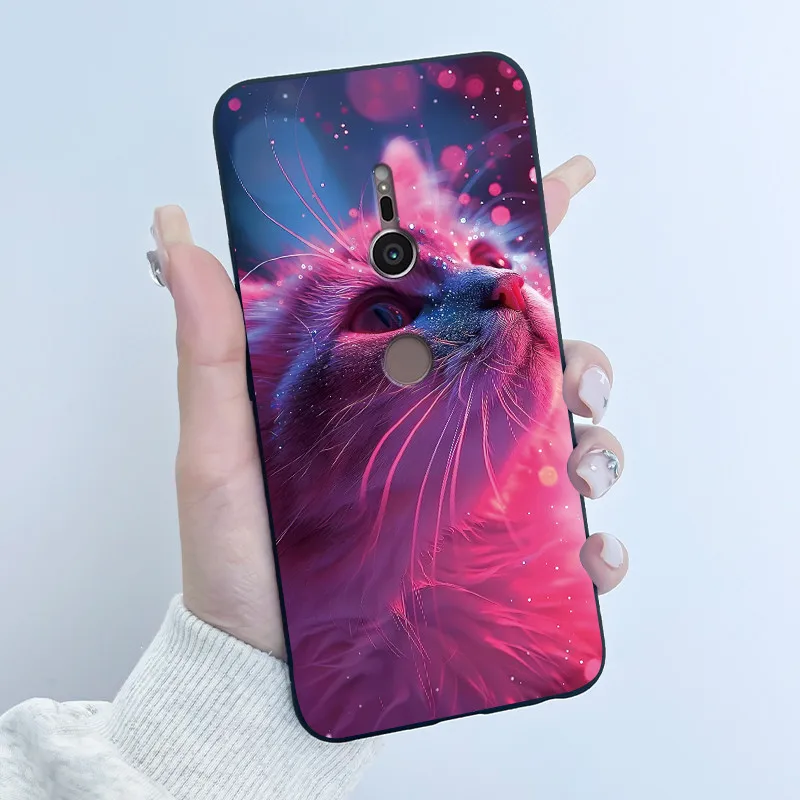 Capa fofa para sony xperia xz2, fundas so-03k, capa protetora com estampa, capa protetora de silicone macio, capa preta com desenho animado