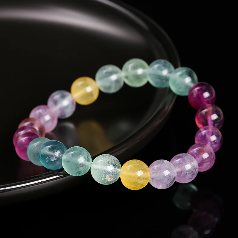 JD 5A Natural Stone Muticolor Rainbow Fluorite Bead Bracelet Women Reiki Healing Lucky Stretchy Mala Bangles Crystal Jewelry view 4