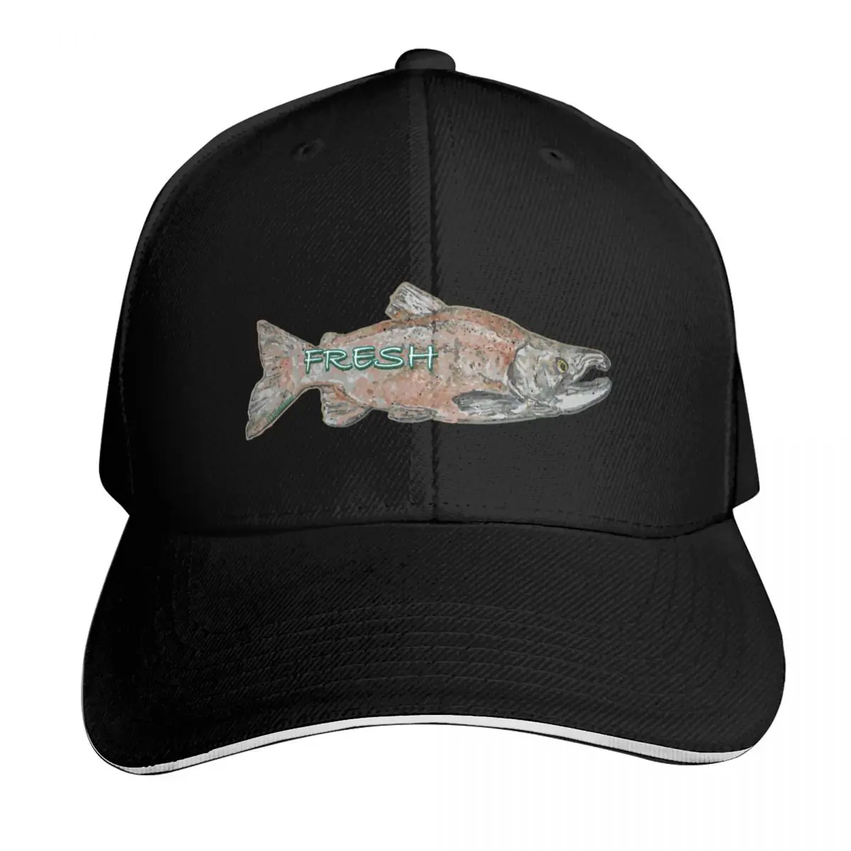 FRESH Sockeye Salmon Baseball Cap Breathable Mesh Back Adjustable Buckle Closure Moisture Wicking Quick Dry