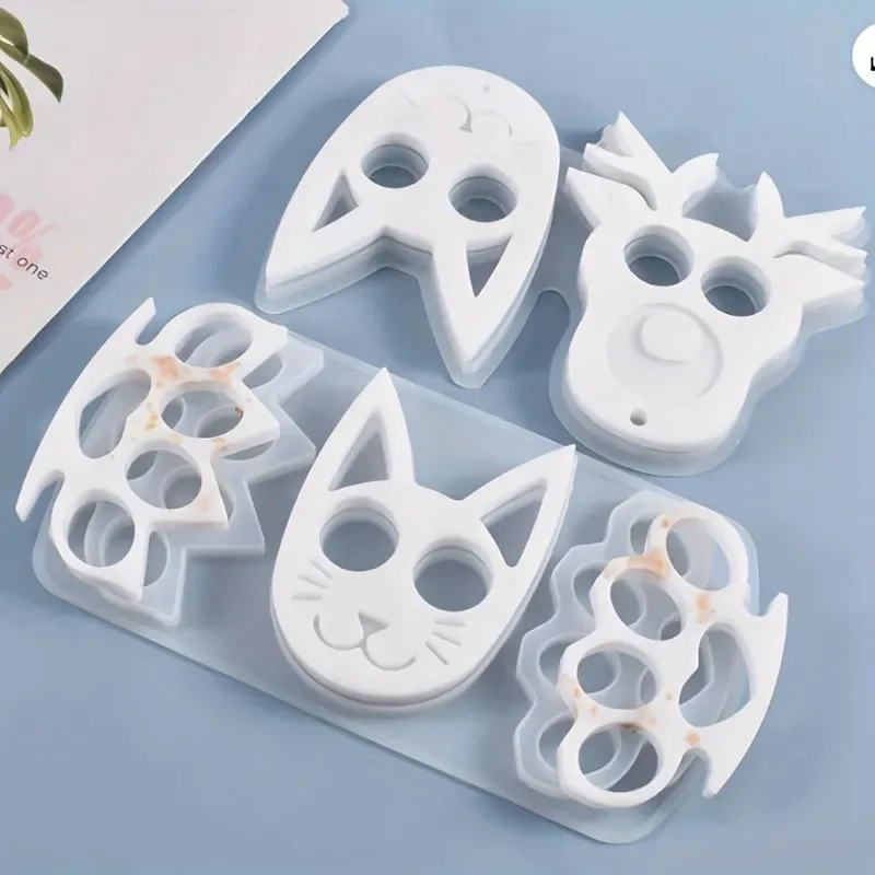 2Pcs Cat Knuckle Duster Silicone Resin Mold DIY Epoxy Mold For Cat Head Knuckle Pendant Keychain Desktop Handmade Craft Ornament
