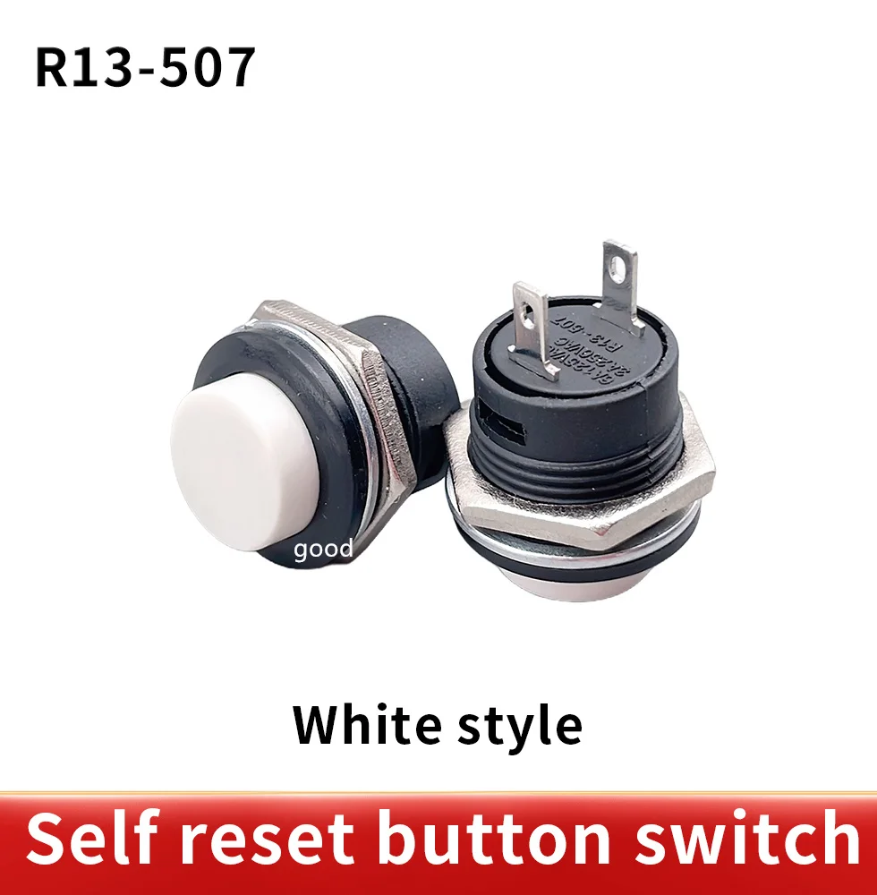 6 pcs R13-507 Momentary SPST NO Red Black White Yellow Green Blue Round Cap Push Button Switch AC 6A/125V 3A/250V 6color