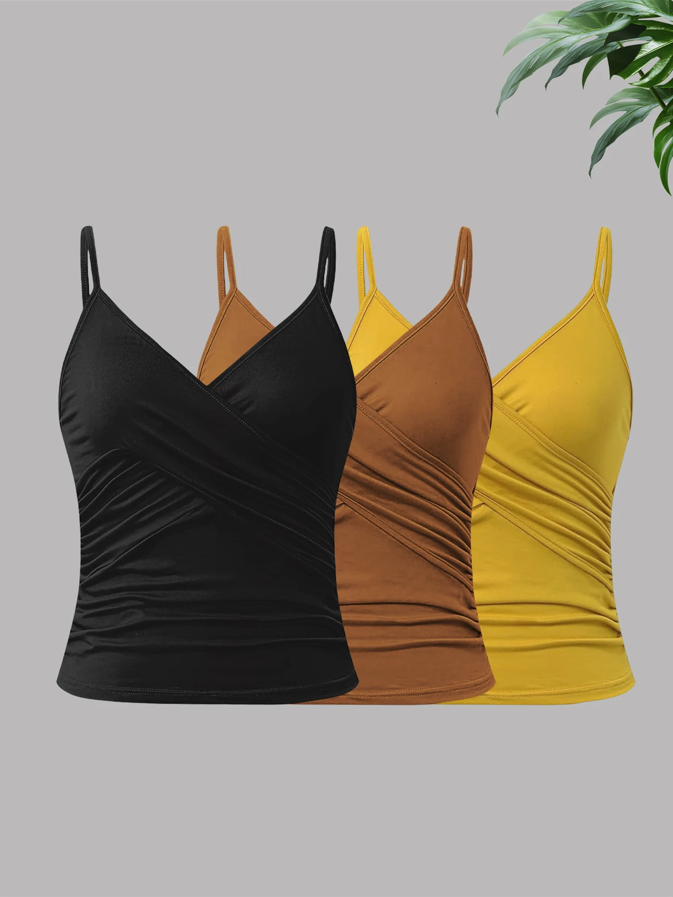 

New fashion solid color versatile outing home wear plus size camisole vest three-piece set