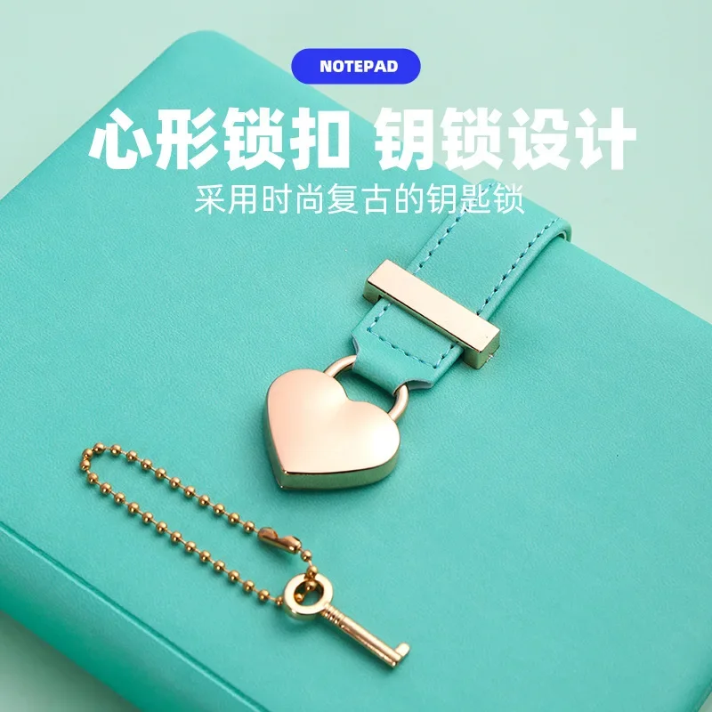 B6 Creative Retro Key Buckle Secret Notebook Ruled Journal Line Diary with Lock Creative Gift Heart Lock New