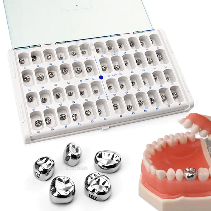 

48 Position Dental Kid Crowns Preformed Metal Crown Stainless Steel Temporary Dentistry Orthodontic Material 1st 2nd Preformed