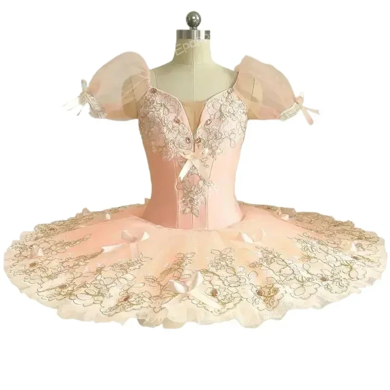 New Champagne Powder Girl Professional Children Ballet Tutu Swan Lake Ballet Group Performance Costume Girl Woman Embroidery Bow image 4
