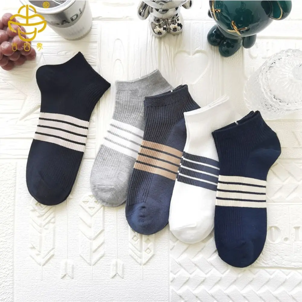 Simple Patchwork Ankle Tube Socks Breathable Anti-slip Striped Short Socks Sports Wear Hosiery Men's Cotton Socks Summer