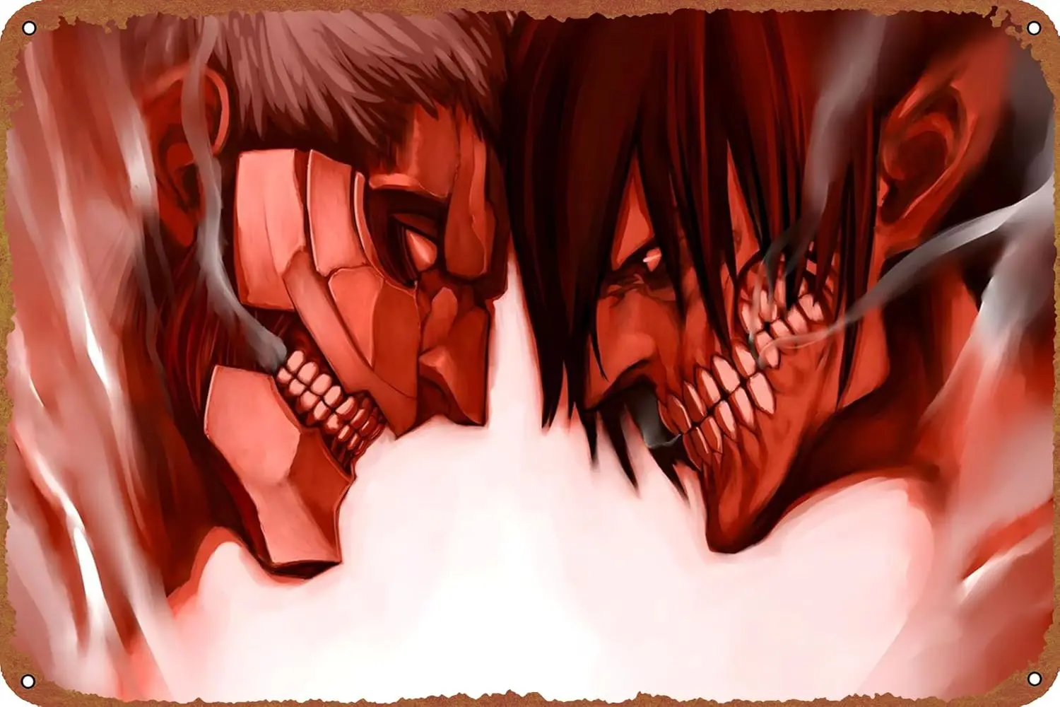Armored Titan vs Eren Game Poster Retro Metal tin Sign Halloween Tin Sign,Cave,Bar,Club, Home Wall Art Metal Tin Sign 8x12  sign