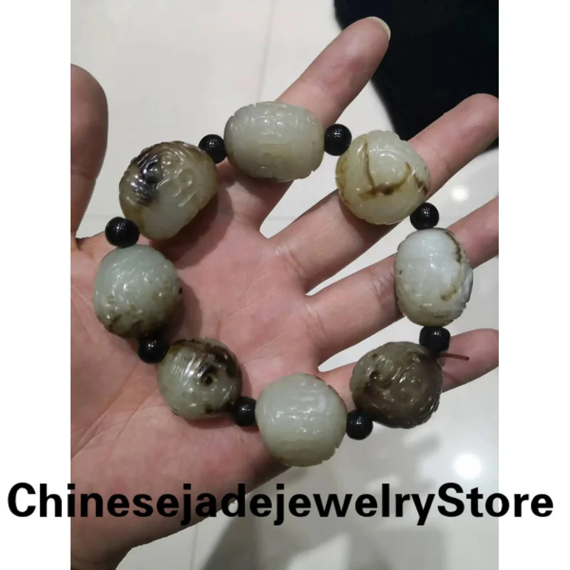 

Boutique Natural Hotan jade (ancient jade) Bracelet ecological Hand carving Bracelet Exquisite Fashion Handring Fine Jewelry