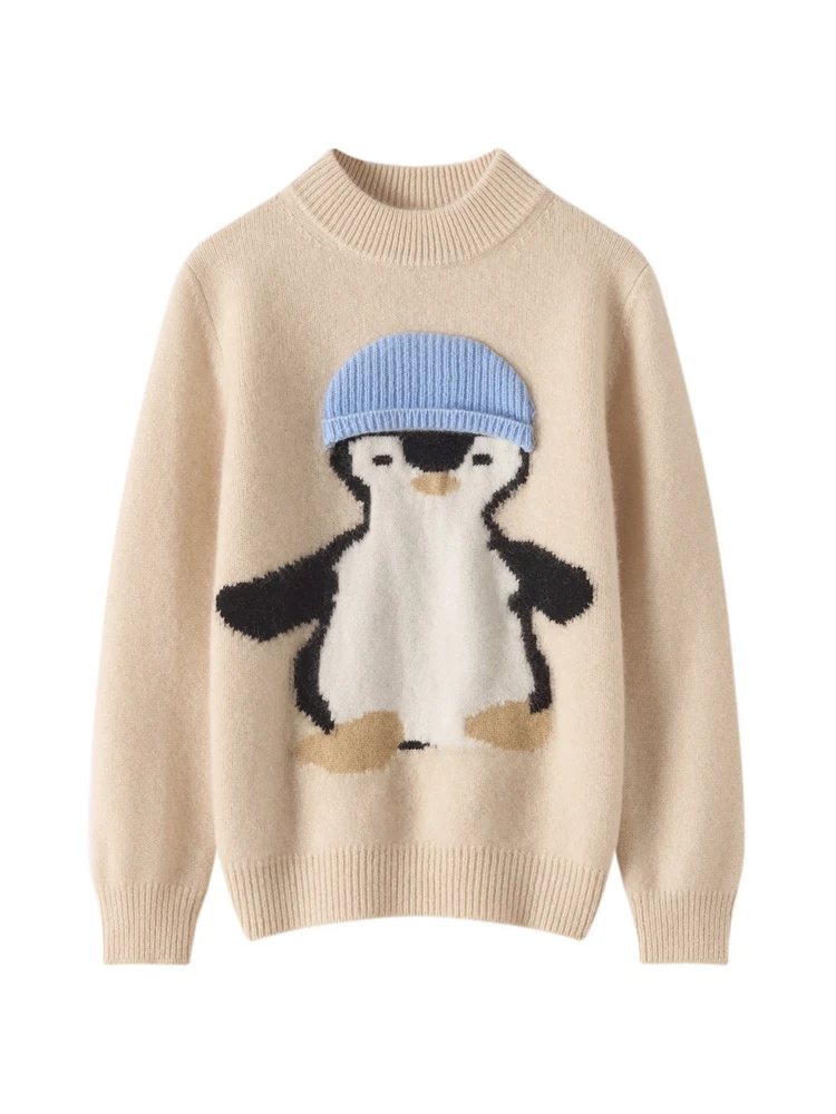 Cute Boys Girls Pullover Knit 100% Cashmere Sweater Children's Clothes Autumn Winter Sweater Kids Warm Versatile Cartoon Pattern