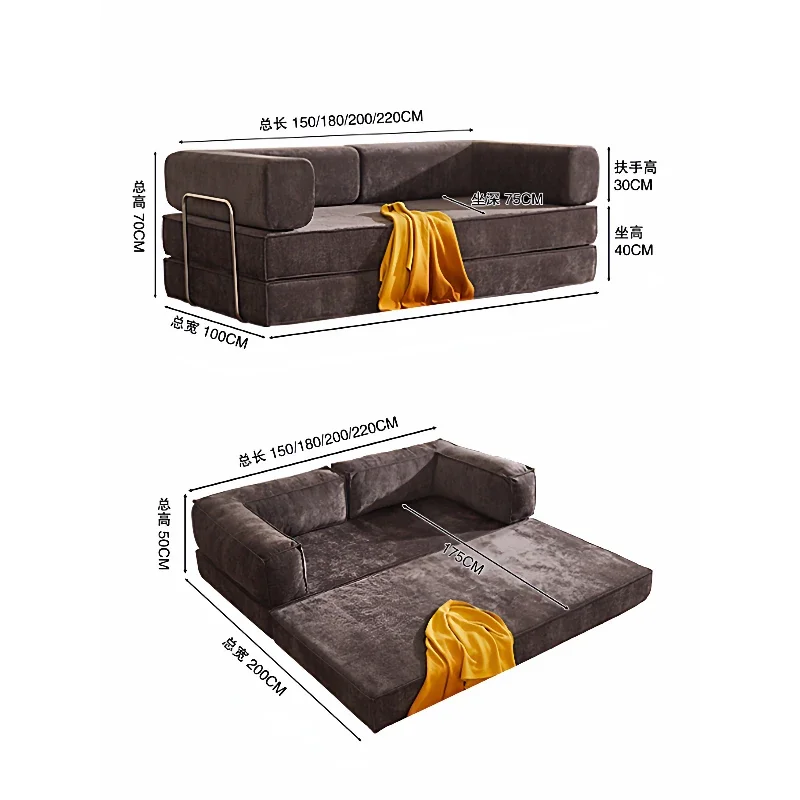 Tatami sofa bed Small apartment household module dual-purpose sofa Double three-person compression foldable fabric sofa bed