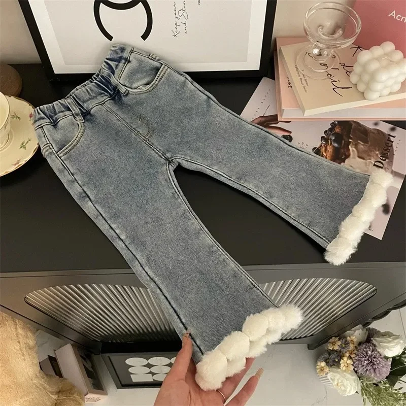 Children Sweater for Girls 2024 Autumn Winter New Western Korean Thickened Knitwear Winter Sweater Jeans Set Fashion