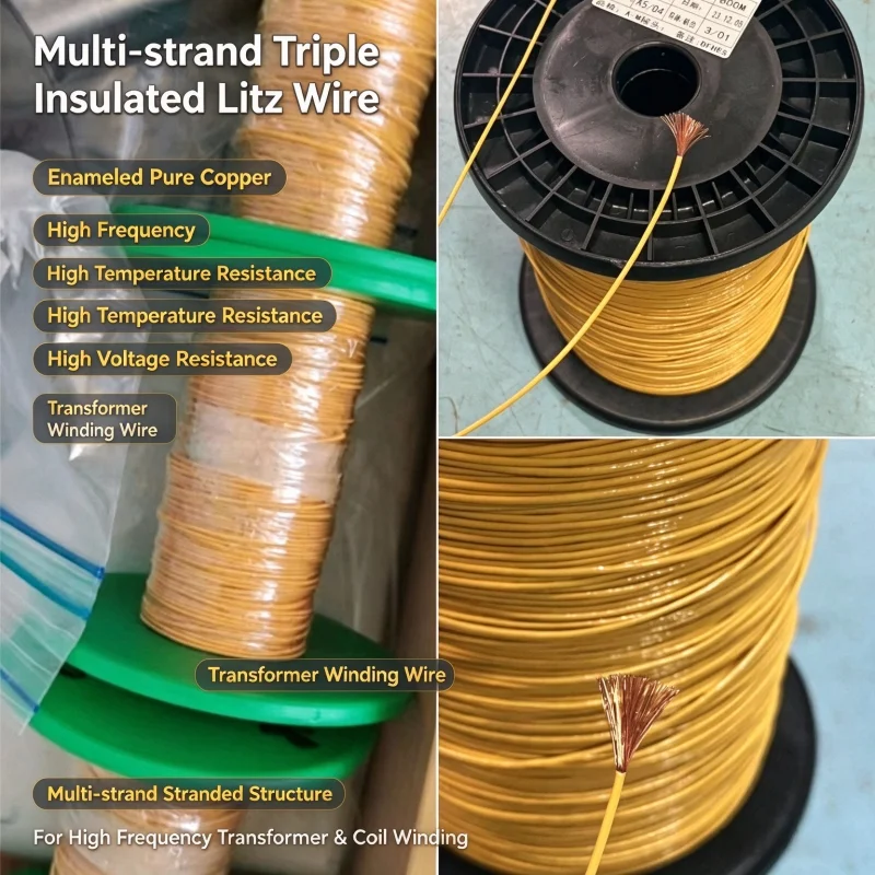 10M-Multi-strand Triple Insulated Litz Wire Enameled Pure Copper Wire High Frequency Transformer Winding Wire High Temperature