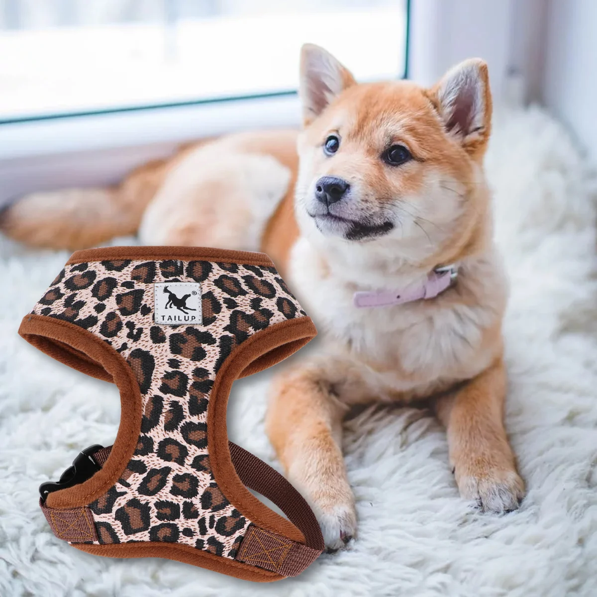 Pet Dog Adjustable Canvas Chest Harness - Size XS (Leopard Print)