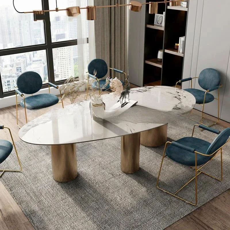 

Oval Slate Dining Table And Chair Combination For Large Family Modern Minimalist Light Luxury Villa Kitchen Table Furniture