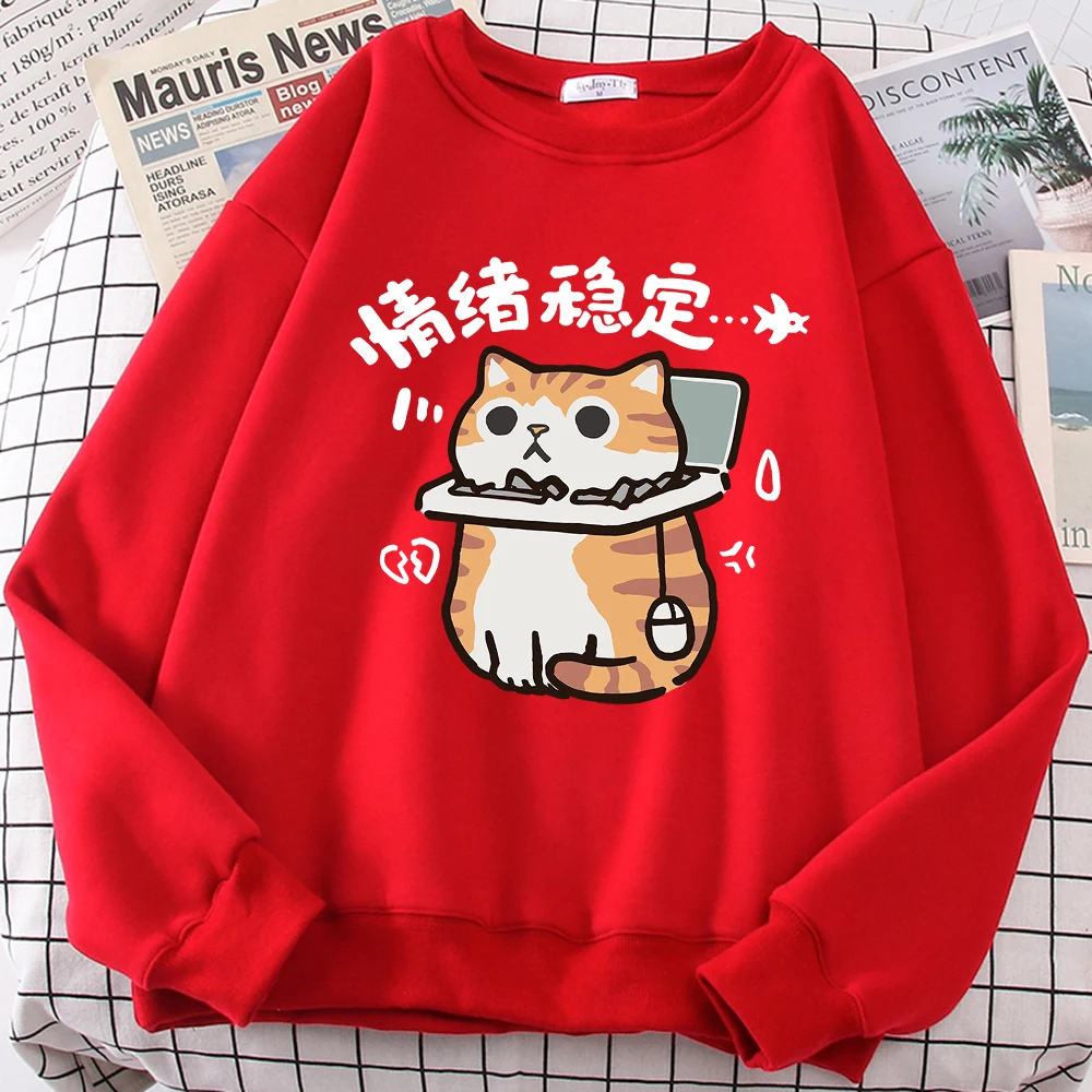 Emotional Stability Fun Cat Cute Print Cartoons Men Women Hoody Casual Comfortable Hoodie Fashion Loose Sweatshirt Clothing