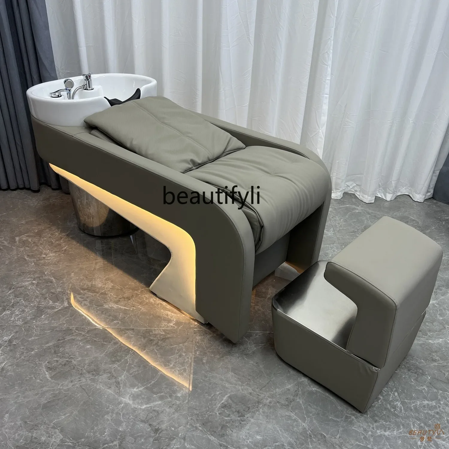 

New barber shop shampoo bed hair salon special semi-reclining hair salon, flush bed with light