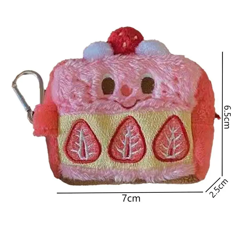 Mini Plush Strawberry Cake Coin Purse Lovely Earphone Case Cute Purse Wallets Zipper Money Bag Children Embroidery Card Holders