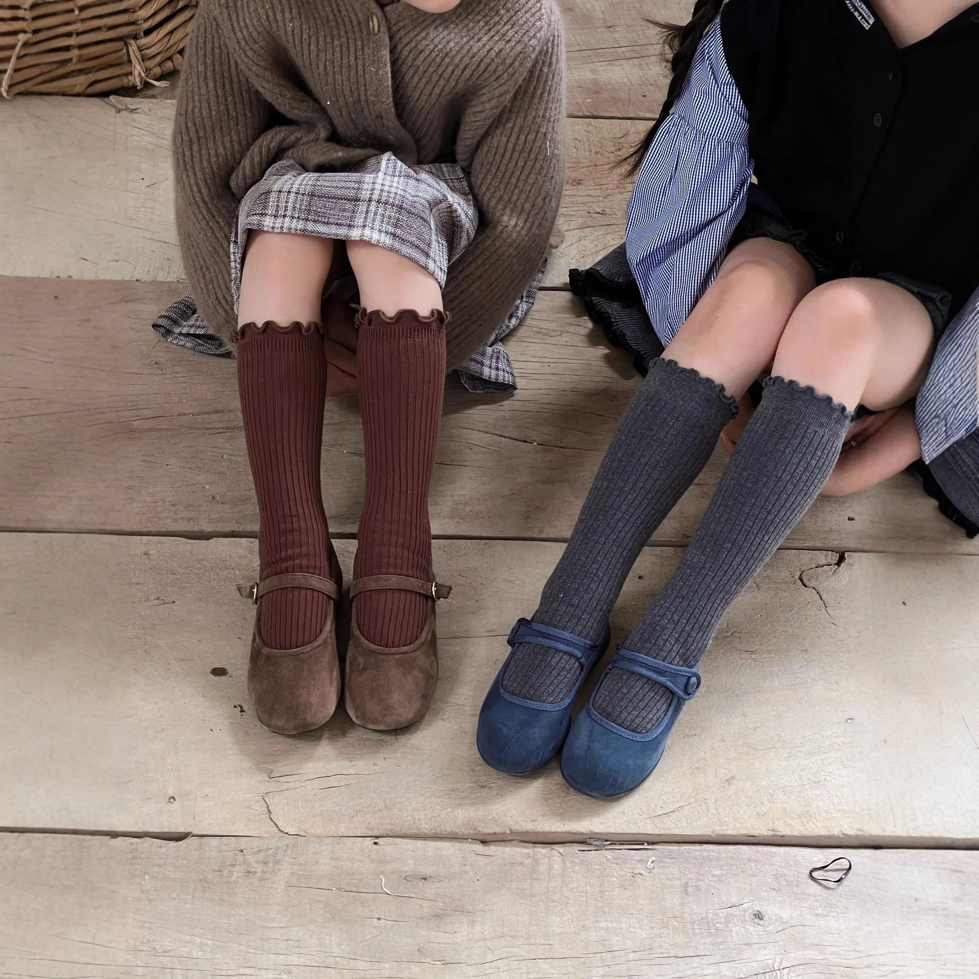 

Knee-high Cotton Socks Grils Children Fashionable Lace New Autumn Vintage Color All-matched Cotton Soft Comfortable