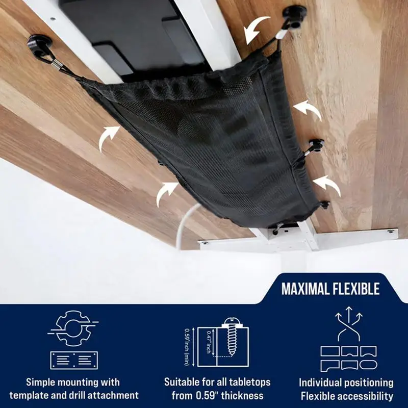 Cable Management Net - Under Desk Wire Management - Flexible Under Desk Cable Management Tray