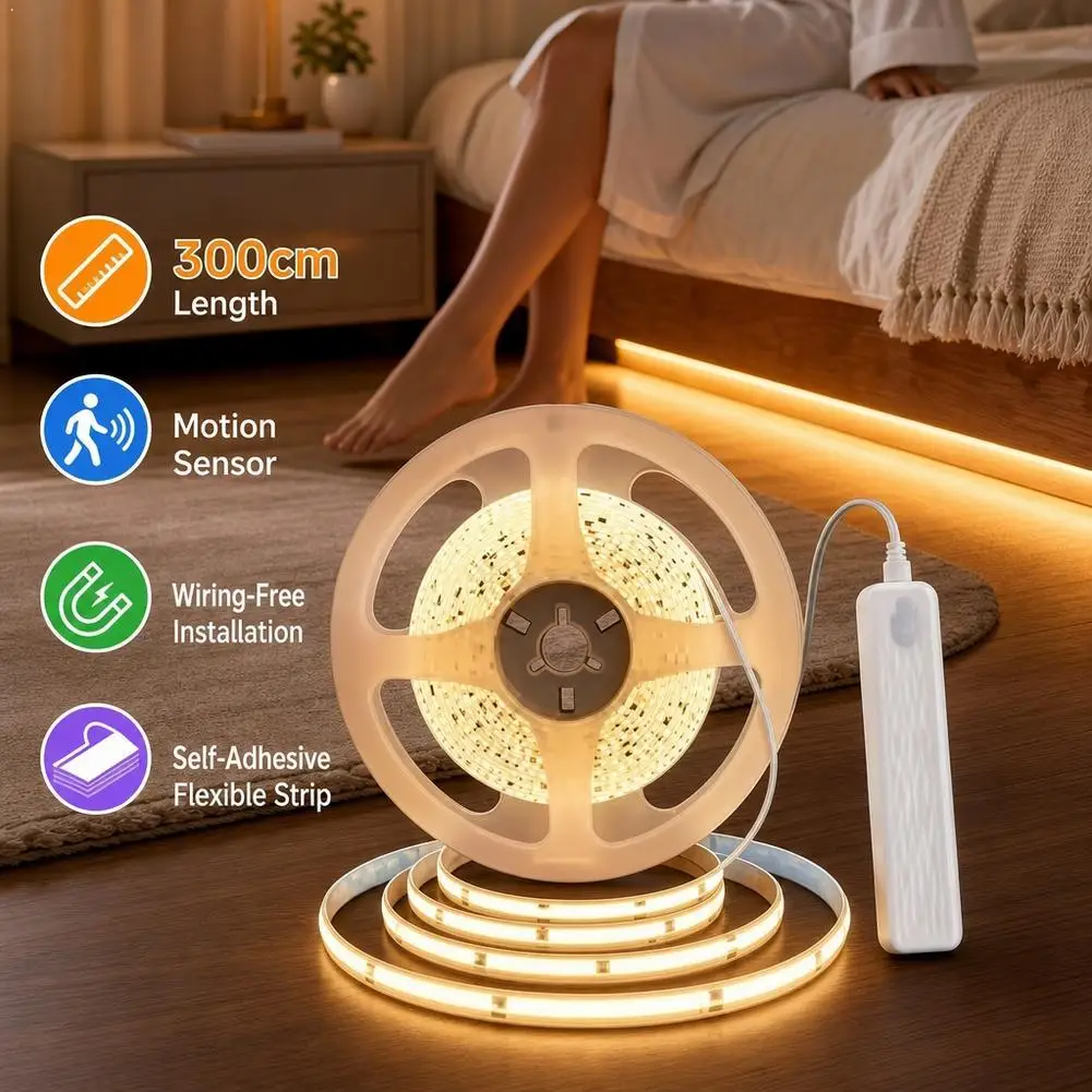 fita-de-led-cob-5v-320leds-m-com-sensor-de-movimento-pir-flexivel-autoadesiva-alimentada-por-bateria-para-iluminacao-de-armarios-e-cozinhas