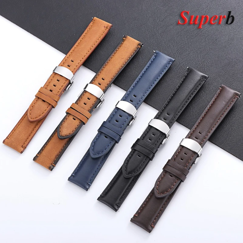 خمر جلد العجل حزام الساعات لأوميغا جلد البقر حزام (استيك) ساعة ل Seiko 20/22/24 مللي متر فراشة مشبك خياطة حزام بني
