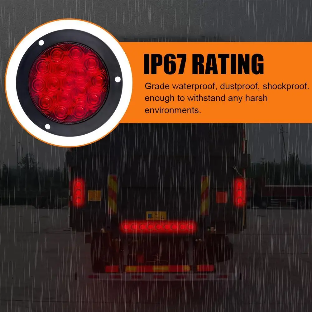 12V 24V 16 LED 14CM Round Rear Tail Lights Turn Signal Brake Stop Reverse Lamp Car Truck Trailer Lorry Red Yellow White Lamp