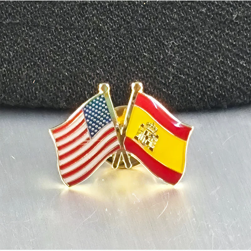 U.S.A Spain Flag Metal Soft Enamel Lapel Badge Pins Brooches