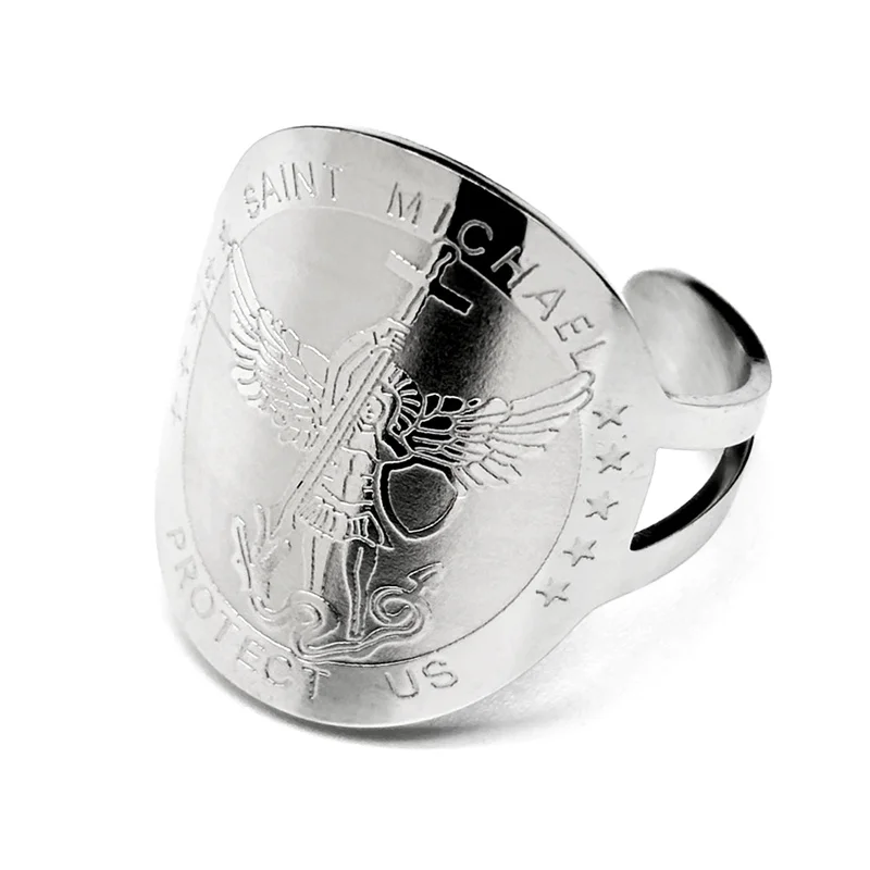 Saint Michael Protect Us Rings for Women Men Stainless Steel Gold Silver Color Religious Amulet Finger Ring Jewelry Gift Anillo