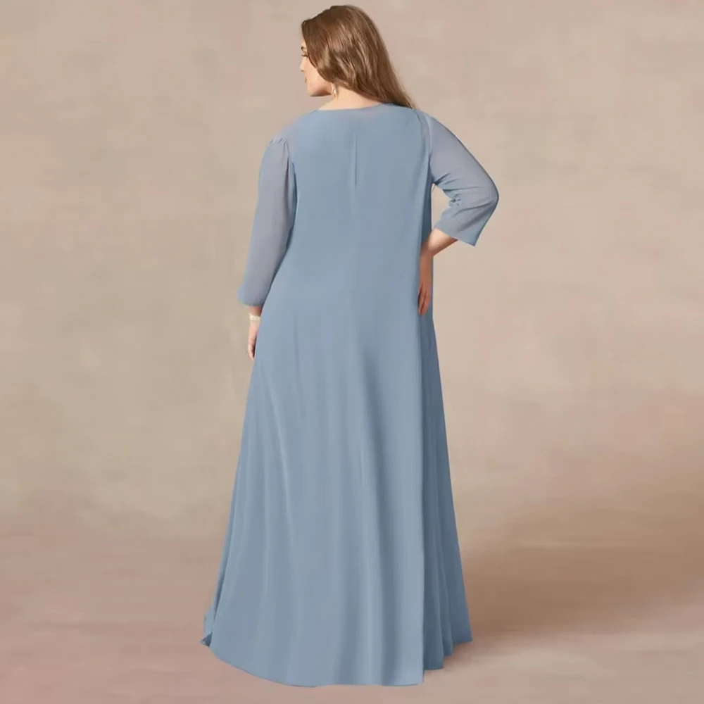 تخصيص خمر الدانتيل الشيفون فساتين أم العروس خط فستان رسمي طول الأرض فساتين حفلات الزفاف #2