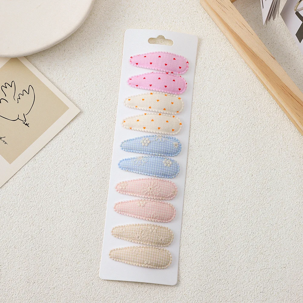 10pc/lot 2.2inch Basic Snap Baby Hair Drop Clips Lace Embroidery Hair Clamp Pins Hairpins Cotton Dot  Spot BB Barrettes Girls