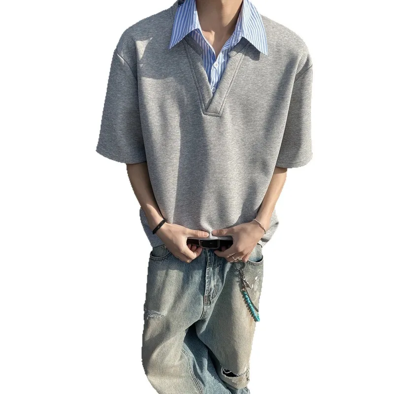 Men's shirt, summer new fashionable outdoor casual comfortable shirt collar short sleeved T-shirt loose cool half sleeved