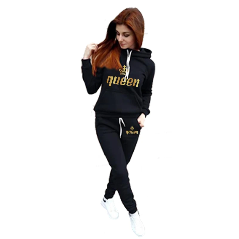 Womens Fashion Sports Suit Winter Warm Hoodies + Pants Tracksuits Casual Jogging Suit