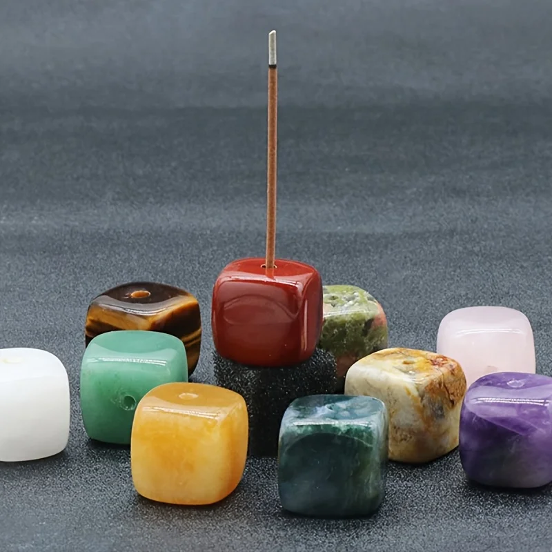 Random 10pcs Natural Crystal Agate Stone Square Incense Holders, Incense Base, Crystal Aroma Stones, Small Decorative Pieces Mad