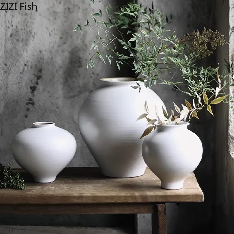 Creative White Ceramic Vase Minimalism Flower Pots Desk Decoration Flowers Arrangement Floral Vases Room Aesthetic Decor