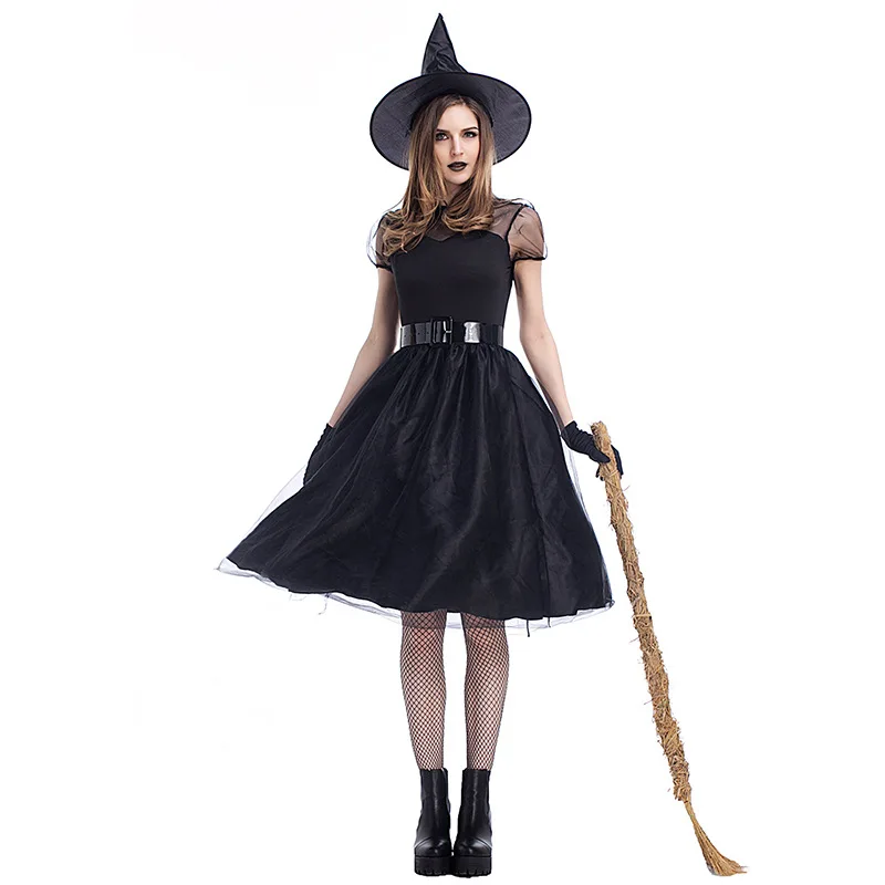 

Halloween New Arrival Black Veil Witch Costume Elegant Witch Night Ghost Game Suit for Women Quality Craftsmanship
