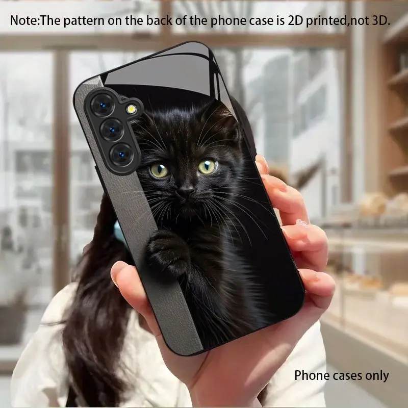 

Black Phone Case with Black Kitten Design Business Glass phone Case for Samsung Galaxy S26/S25/S24/S23/S22/S21 and other models
