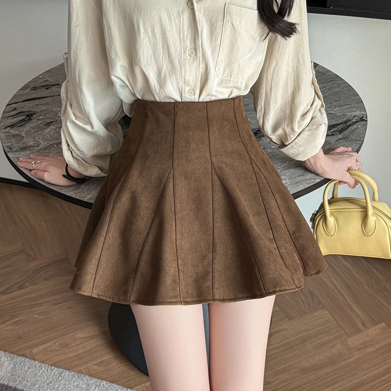 Hohe Taille Vintage Samt Plissee frauen A-linie Röcke 2025, Neue Herbst Winter Koreanische Skater Kuchen Mini Röcke Weibliche