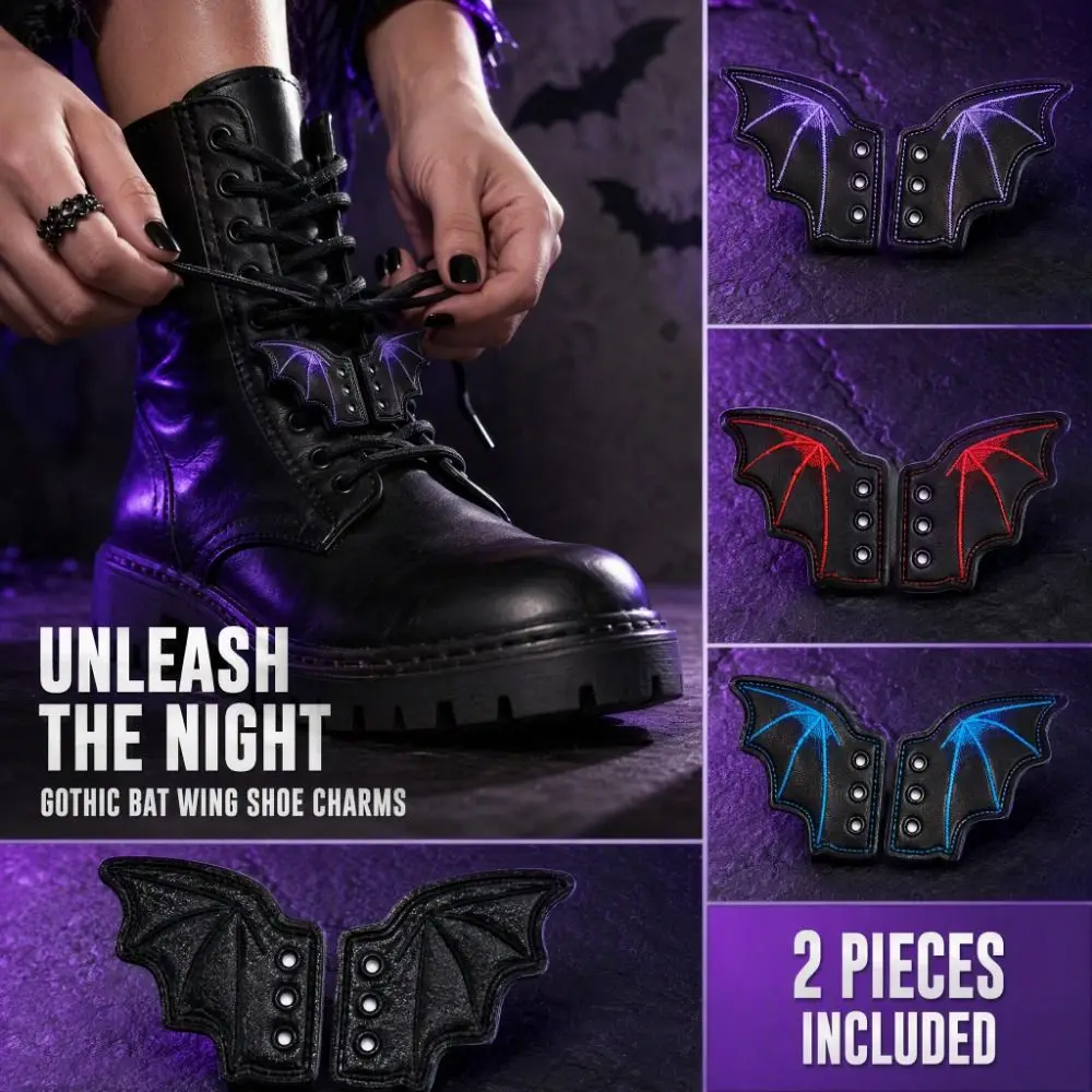 1Pair Bat Wing Shape Black Bat Wings Shoe Buckle Strap Gothic Punk Style DIY Halloween Shoe Buckle Halloween Decoration
