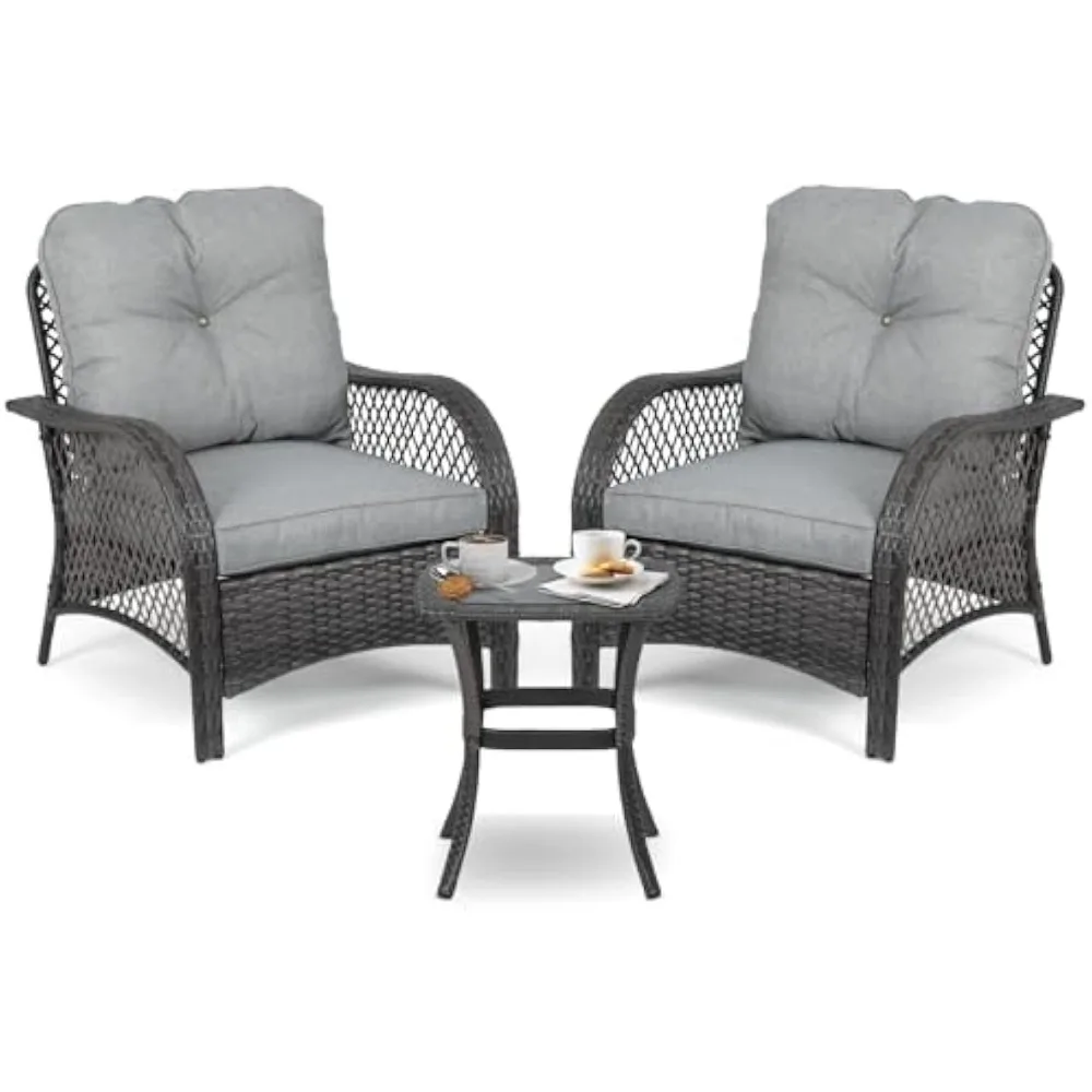 

All-Weather Outdoor Patio Furniture Set: 3-Piece PE Rattan Sofa Conversation Set with Cushioned Seats