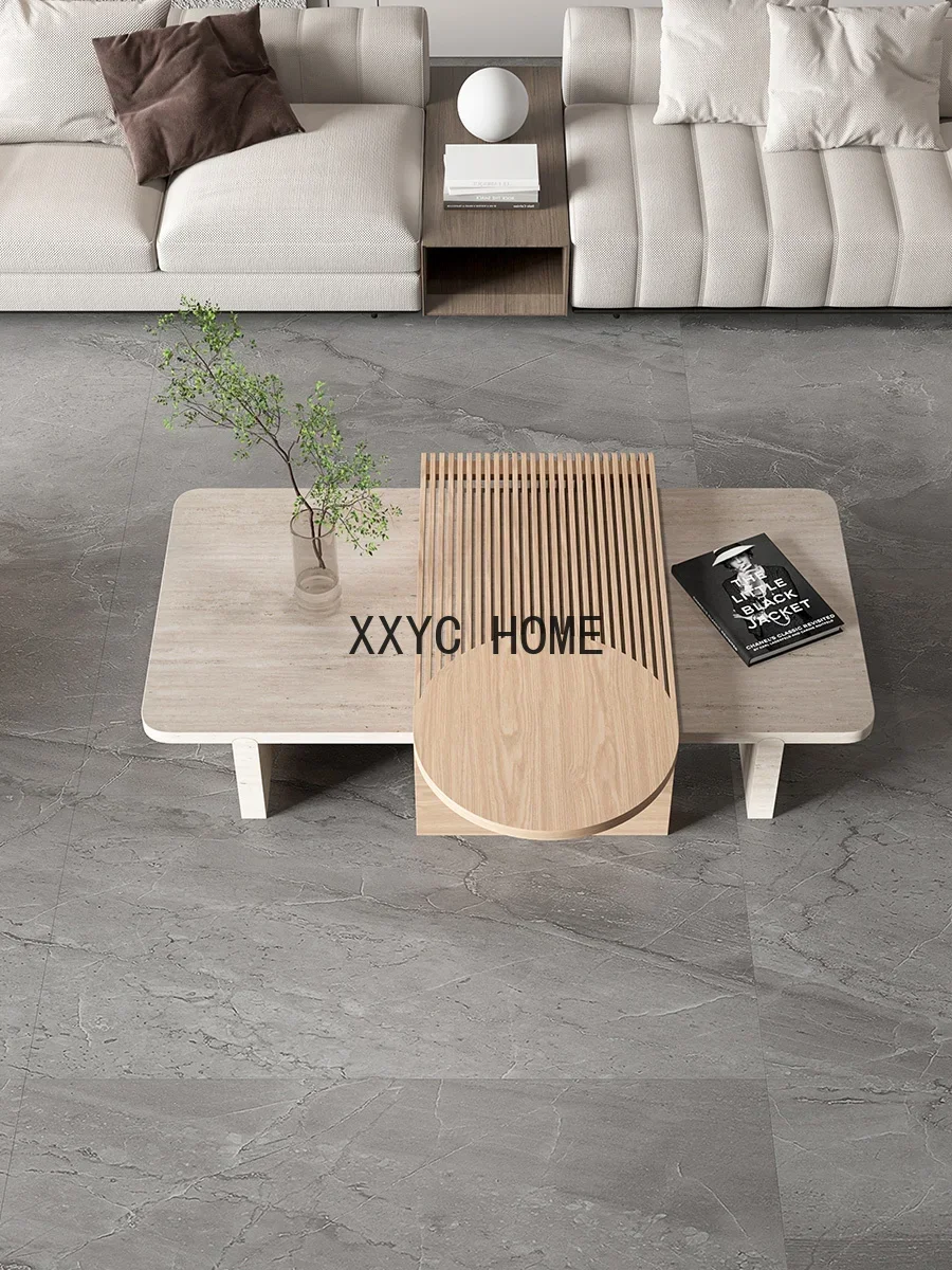 

Solid Wood Tea Table with Natural Cave Stone, Creative Personality & Charming Style Combination