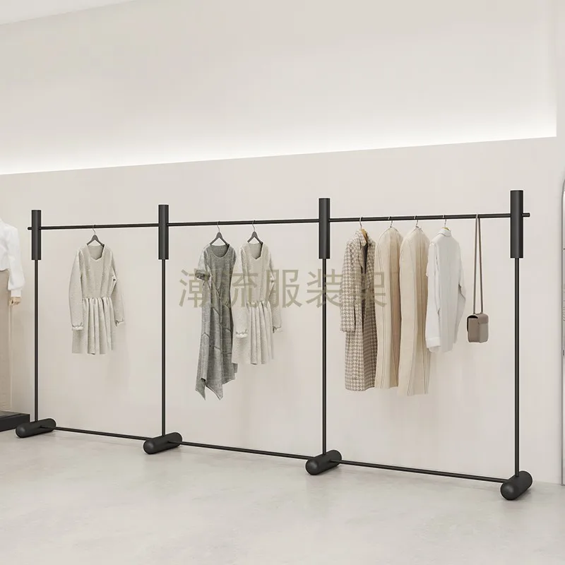 Black Clothing Store Display Rack Floor-to-ceiling Display Middle Island Rack Clothing Rod Men's and Women's Clothing Store