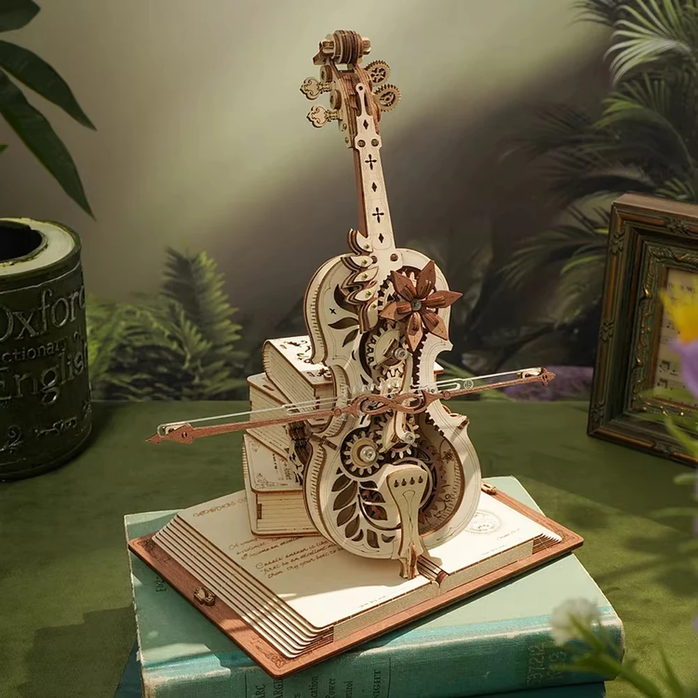 ROKR Mechanical music box secret cello creative 3D assembly model toy, room decoration gift