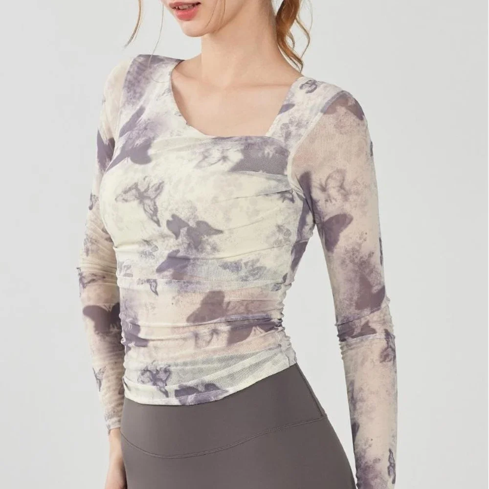 

MIML Women's Yoga Top Long Sleeve T-Shirt Mesh Fabric with Chest Pad Slim Fit Gored Design Sport Fitness Women Clothes 2025
