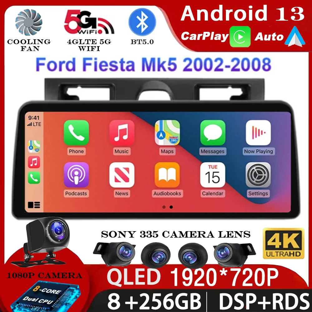 12.3 Inch Android 15 Car Radio Multimedia For Ford Fiesta Mk5 2002-2008 Video Player GPS Navigation DSP 4G GPS WIFI DVR 360 GPS