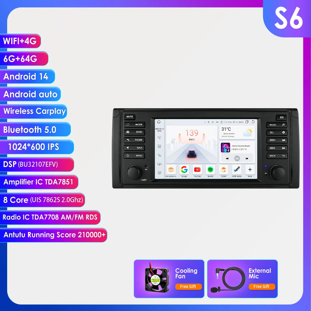 Hizpo Carplay Android Auto autoradio multimediasysteem 7'' scherm voor BMW 5 Serie E39 X5 E53 M5 1996-2003 2 Din autoradio stereo GPS