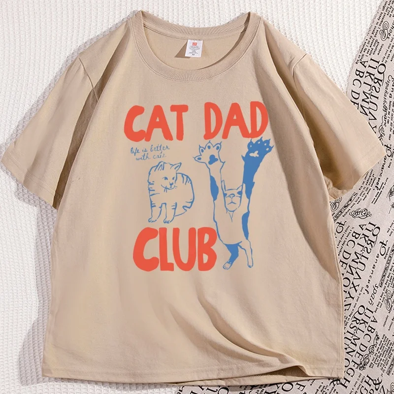 Cat Dad T-Shirt Funny Men Casual Cat Dad Club Tshirt Funny Cat Lover Pet Parent T Shirt Loose Cretive Printed Short Sleeve Tees