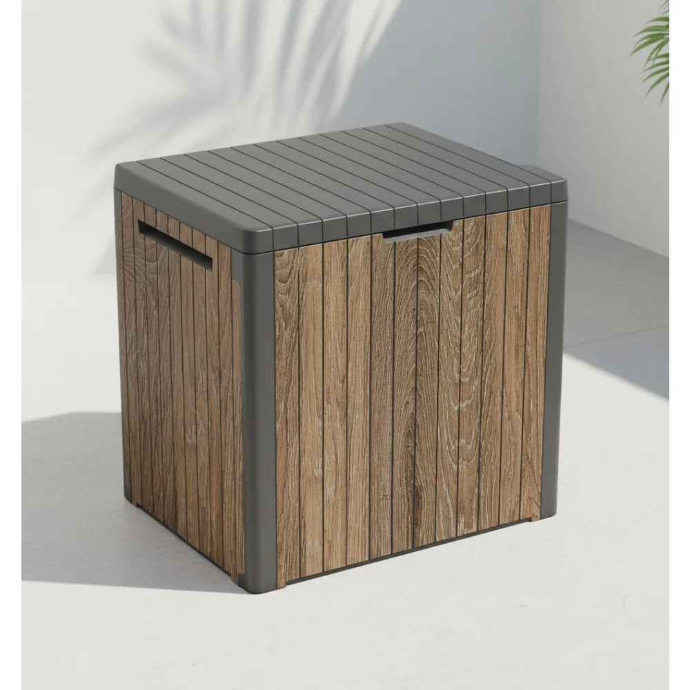 

30 Gallon Outdoor Storage Box with Wood Look, Weatherproof Resin for Garden Pool Patio Furniture Side Table