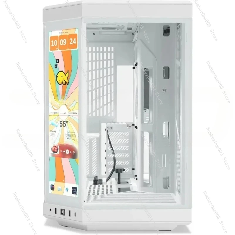 Y70 Touch Infinite Dual Chamber Mid Tower Modern Aesthetic Case With Integrated 2.5K LCD Touchscreen - Snow White